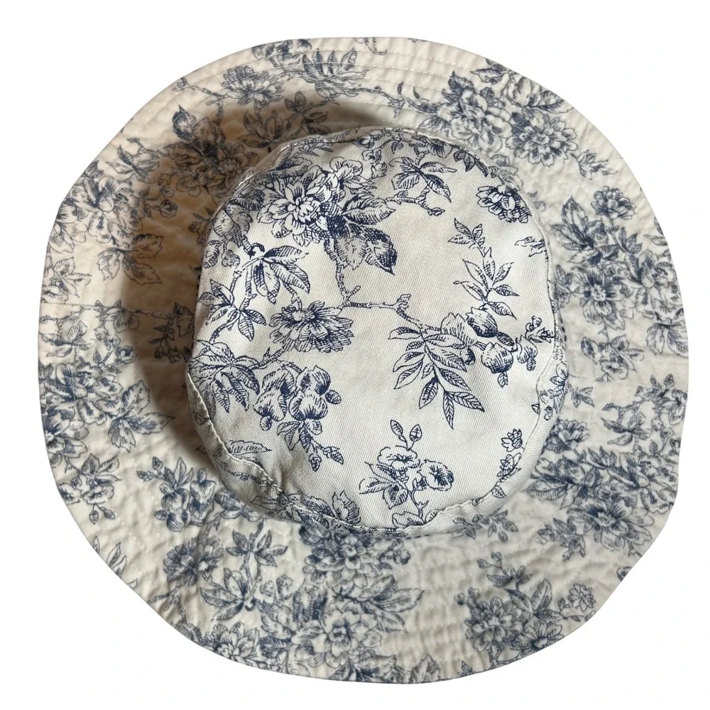 Scala Gal Dorfman Pacific Reversible Sun Hat Blue Floral Toile Gingham Wide Brim